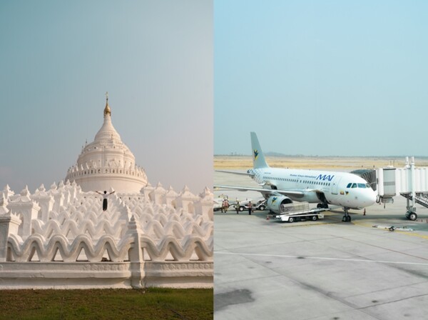 (왼쪽 사진)미얀마 만달레이 신뷰메 파고다(Hsinbyume Pagoda), (오른쪽 사진) 미얀마국제항공