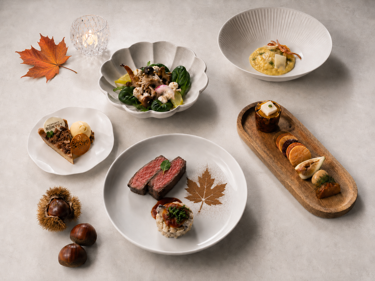 여의도 메리어트는 버섯과 서해 꽃게, 밤, 고구마, 단호박 등을 활용한 ‘Autumn on a Plate’ 코스를 내놓는다 /  메리어트 이그제큐티브 아파트먼트